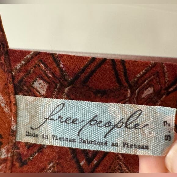 Free People Bohemian Rust Red Dress with Geometric Patterns - Super Soft Rayon - Picture 7 of 8